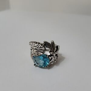 Silver Dragonfly Ring with Blue Gemstone (Costume Jewelry)